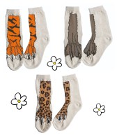 set 3 sokken, poot luipaard, wolf en tijger